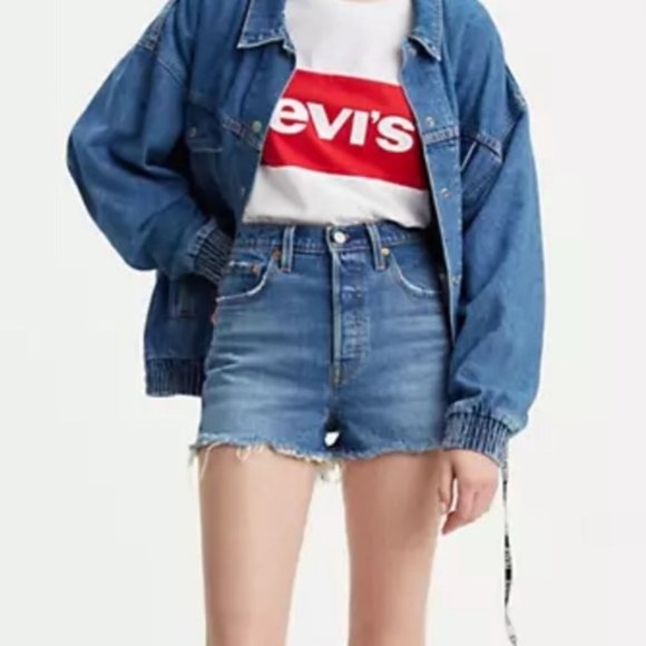 Levi's Blue 501s Cutoffs Button Fly High Rise Distressed Shorts, Size 27 - Picture 10 of 10